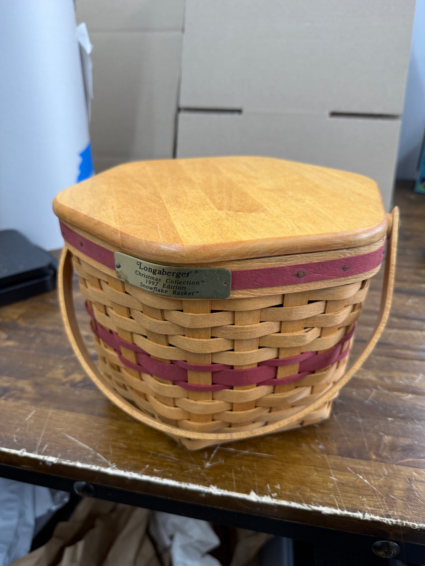 Longaberger snowflake basket with lid and protector
