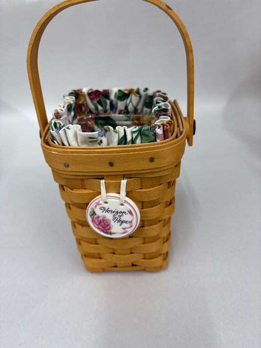 Longaberger 1998 Horizon of Hope Basket with Liner, Protector and Tie on