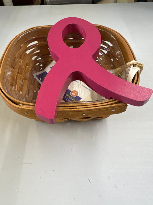 Longaberger 2015 Horizon of Hope Basket with Protector and Pink Ribbon Topper in Warm Brown