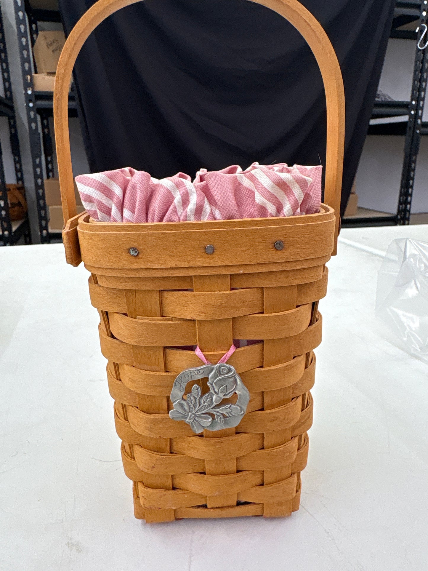 Longaberger 1998 Horizon of Hope basket with liner, protector and tie-on