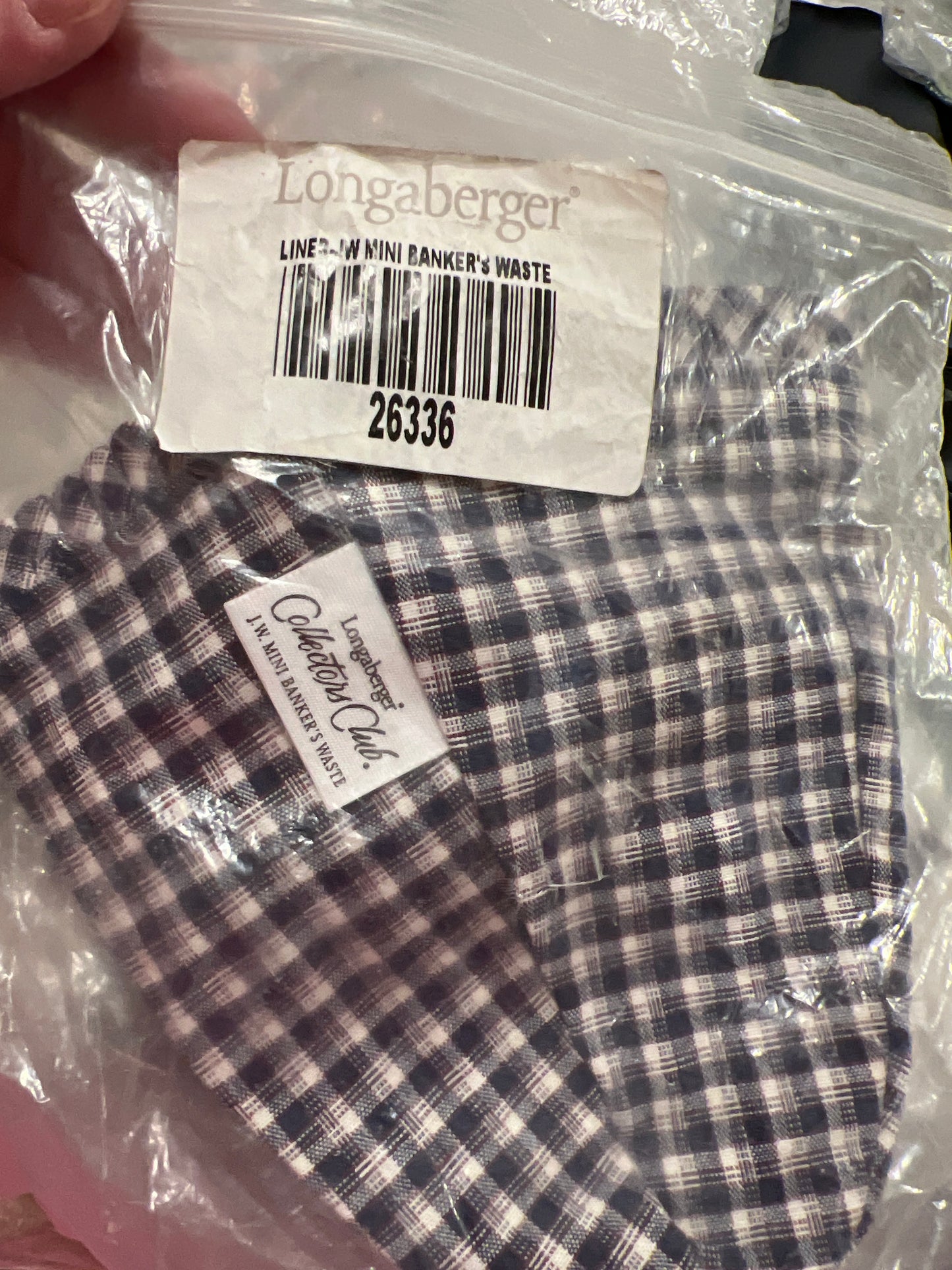 Longaberger mini JW bankers waste liner in JW plaid