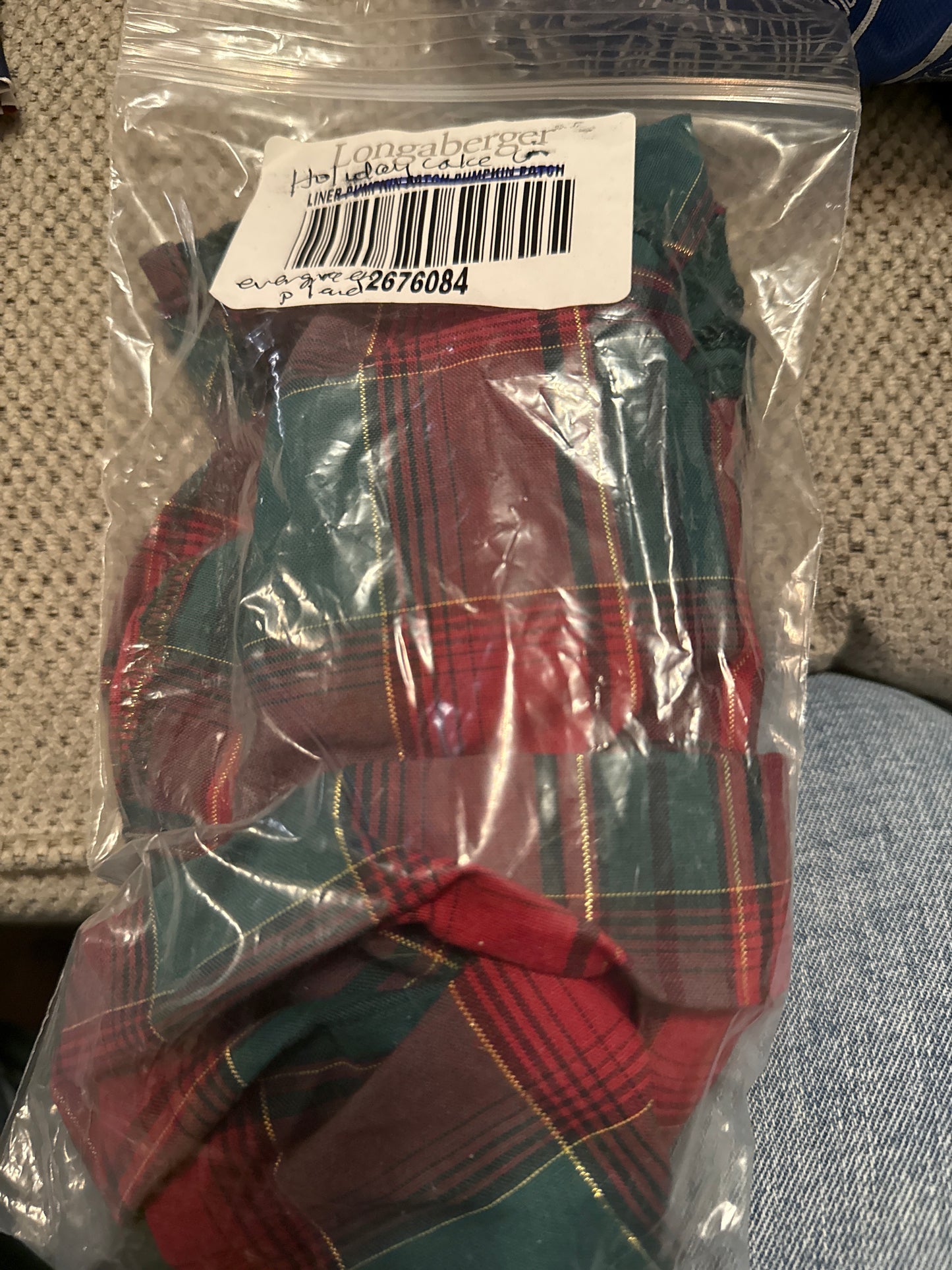 Longaberger holiday cake liner in evergreen plaid