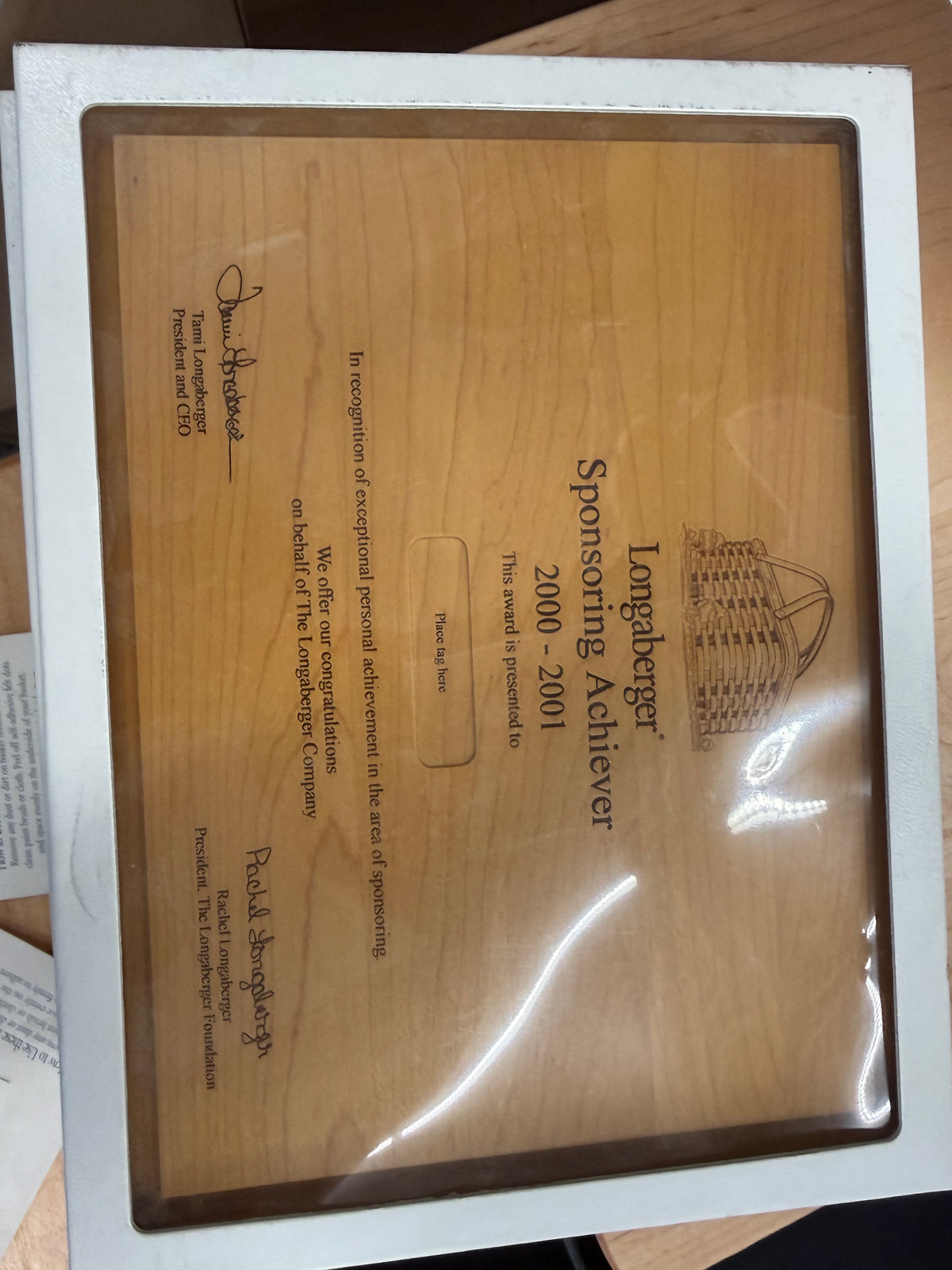 Longaberger award plaque