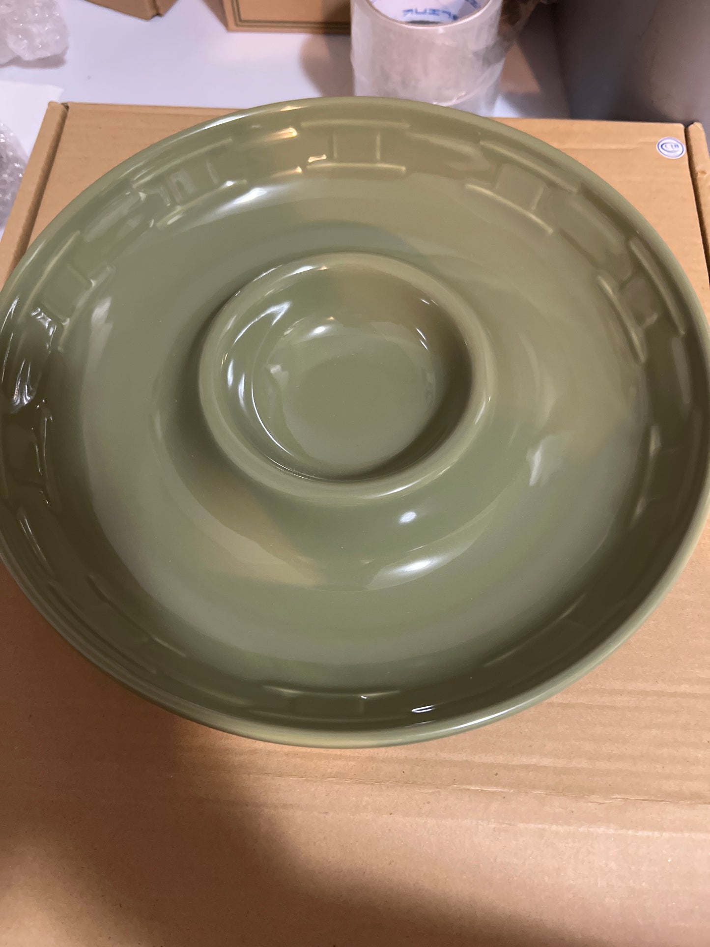 Longaberger Chip and Dip Pottery in sage