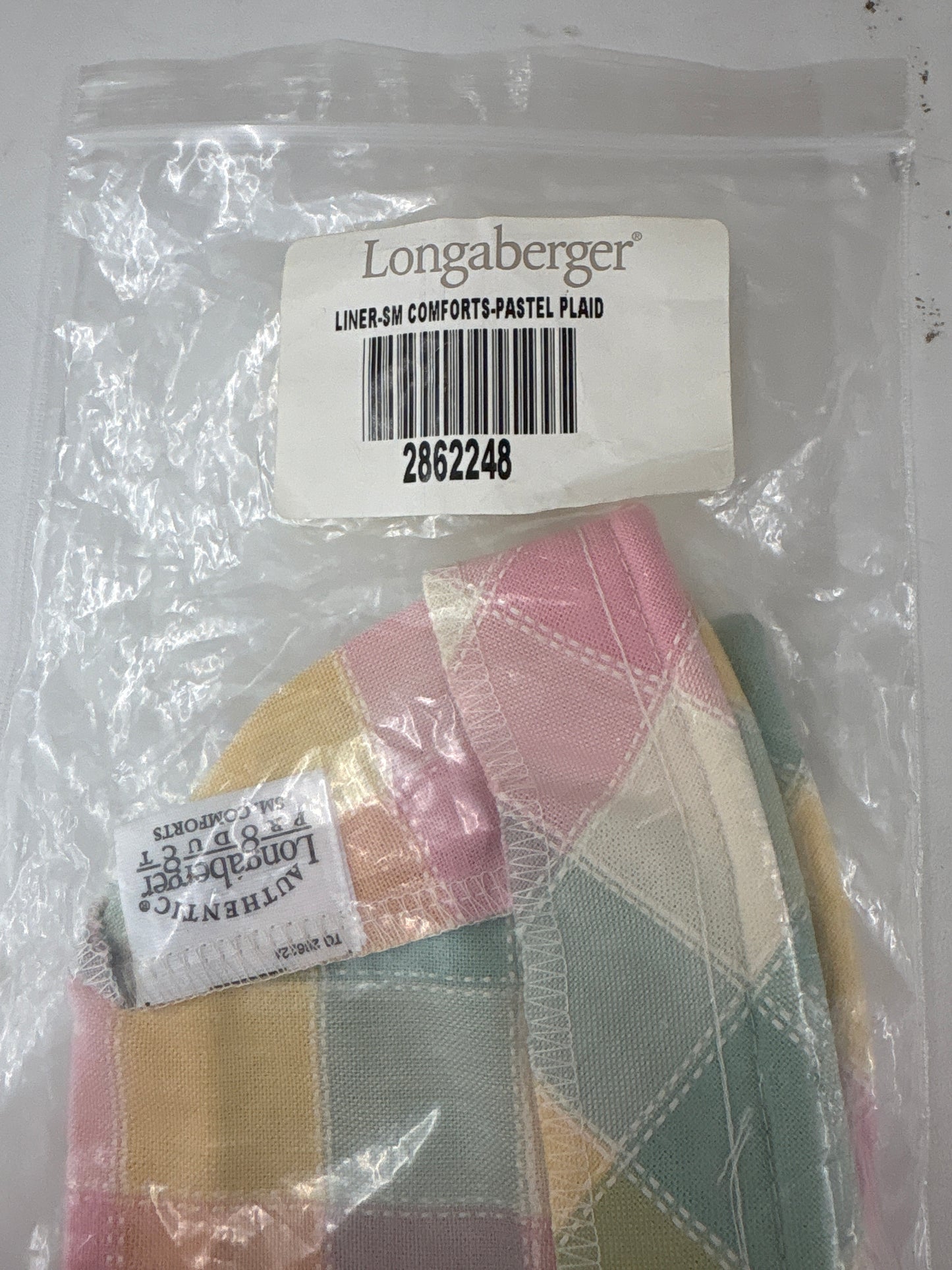 Longaberger Sm Comforts liner in Pastel Plaid