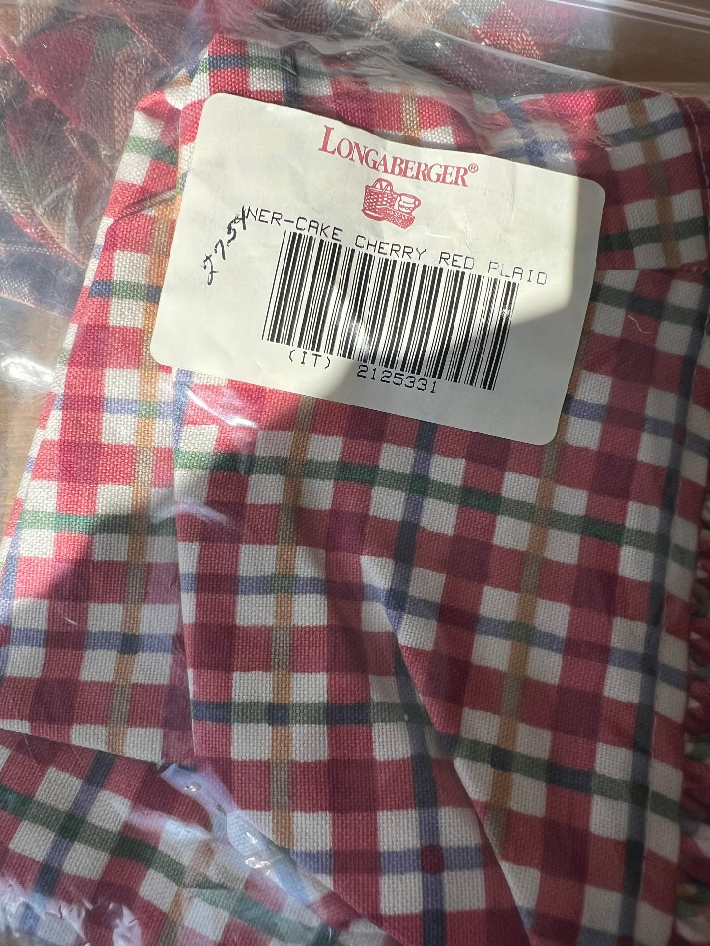 Longaberger cake liner in cherry red plaid