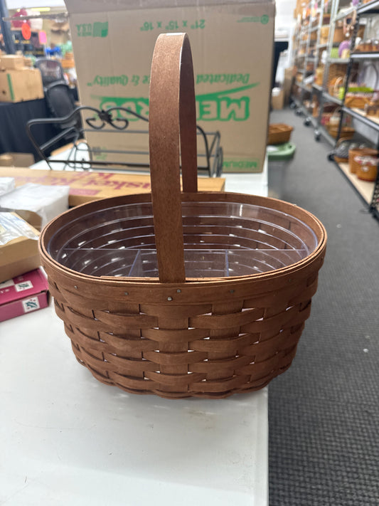Longaberger rich brown oval spring basket with protector