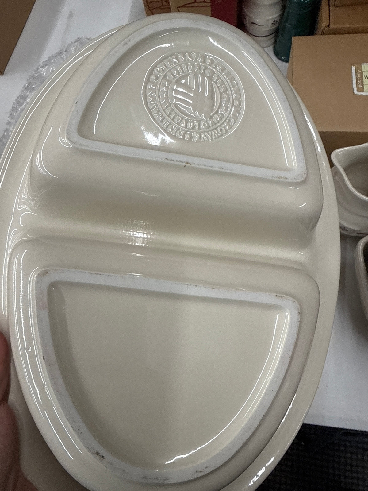 Longaberger divided serving dish / platter in heritage green