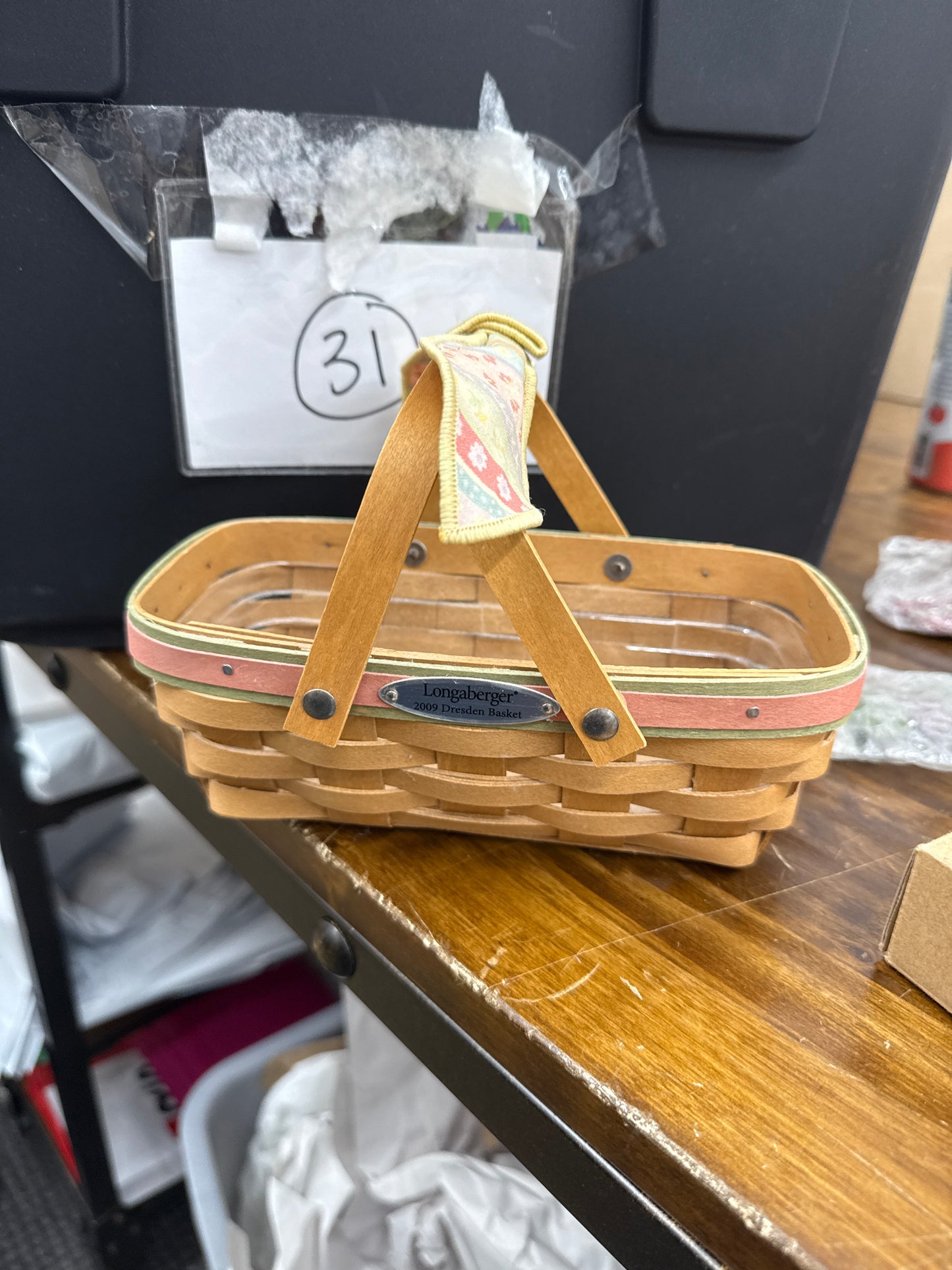 Longaberger 2009 Dresden basket with protector and handle tie