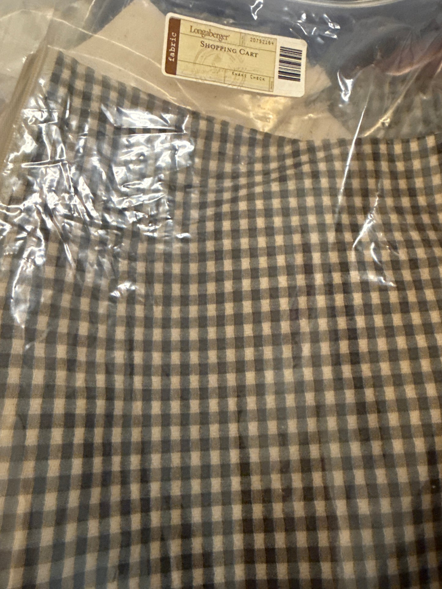 Longaberger shopping cart liner in khaki check