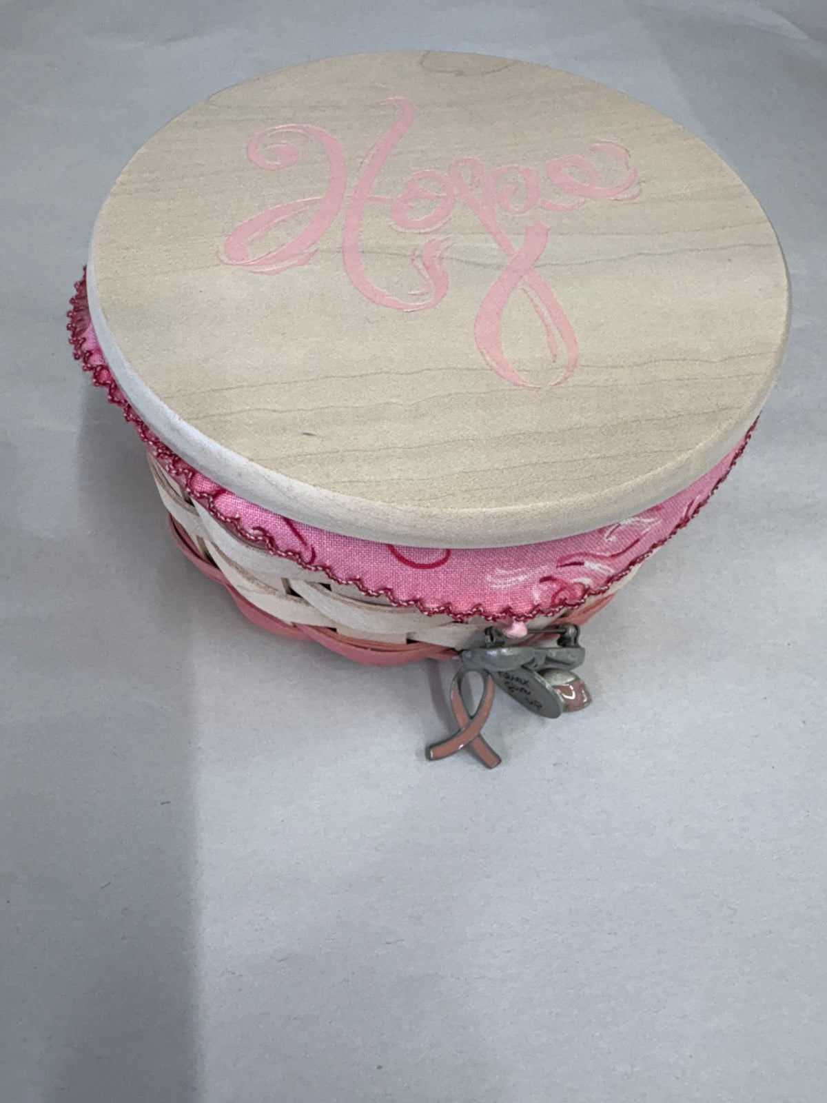 Longaberger 2010 Horizon of Hope Basket with Liner, Protector, Lid and Tie on in White Wash