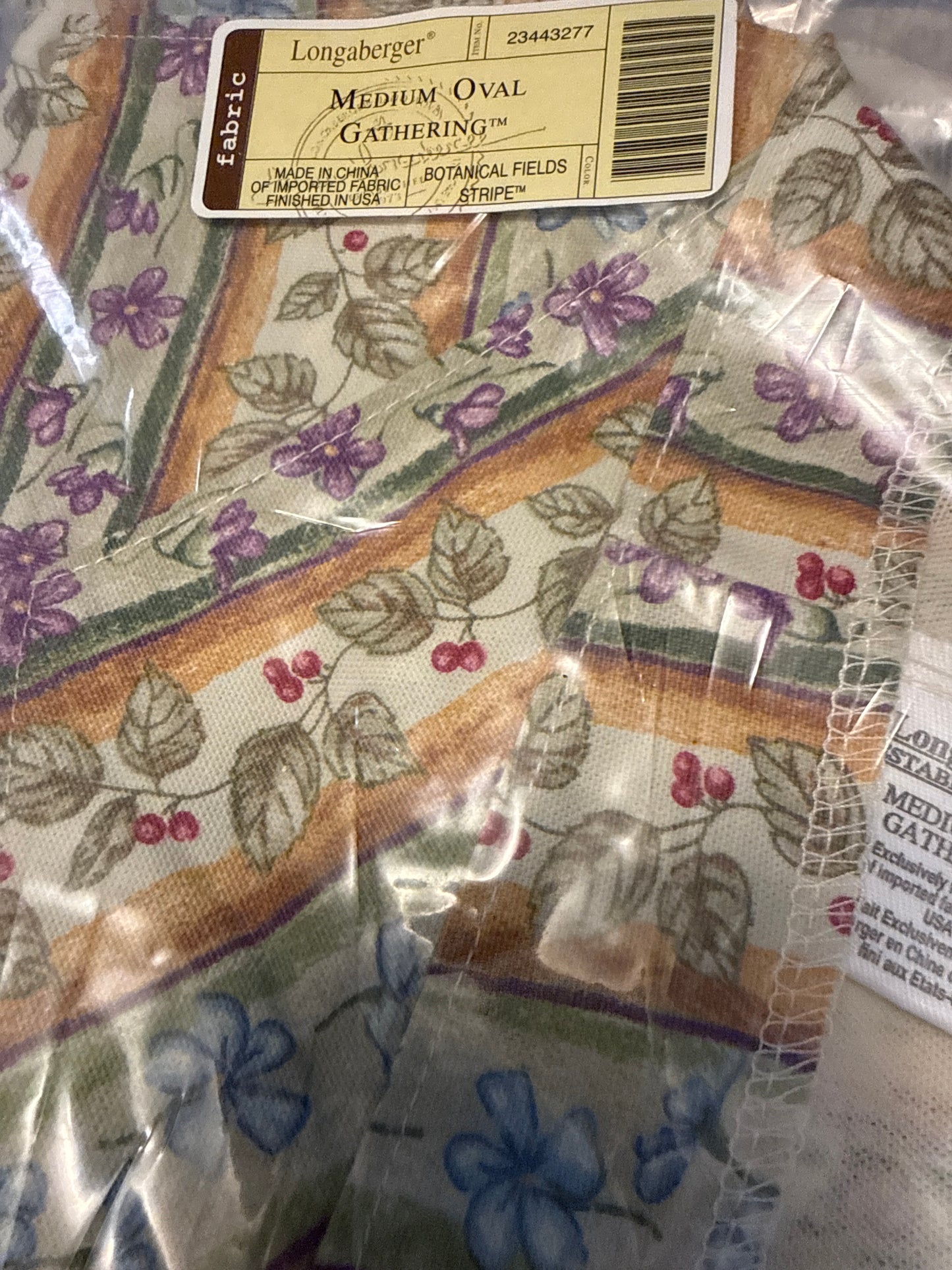 Longaberger oval medium gathering liner in botanical fields stripe