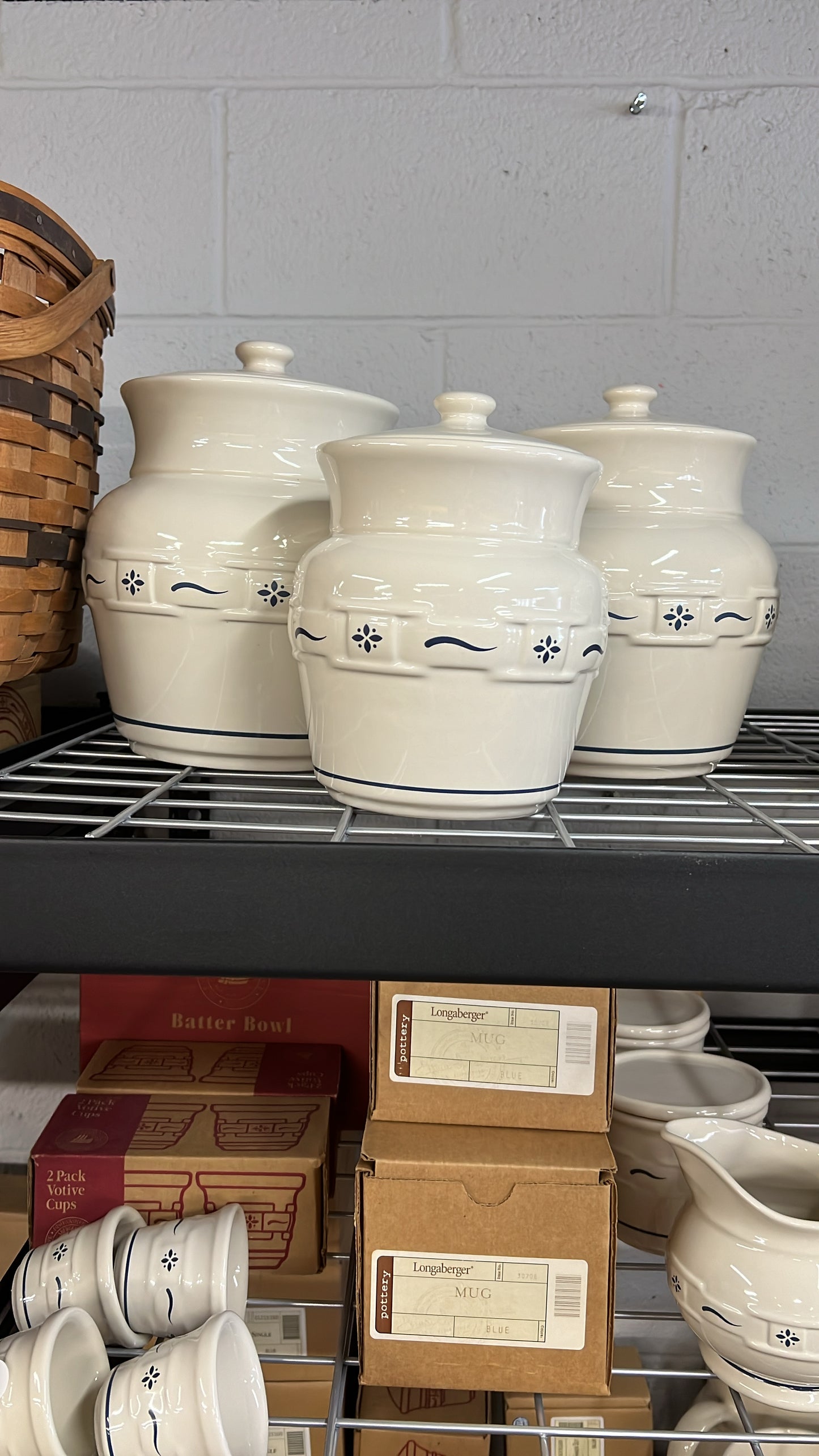 Longaberger Canister Pottery Set of 3 in Woven Traditions Classic Blue