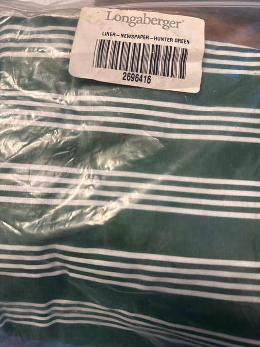 Longaberger newspaper liner in hunter green stripe
