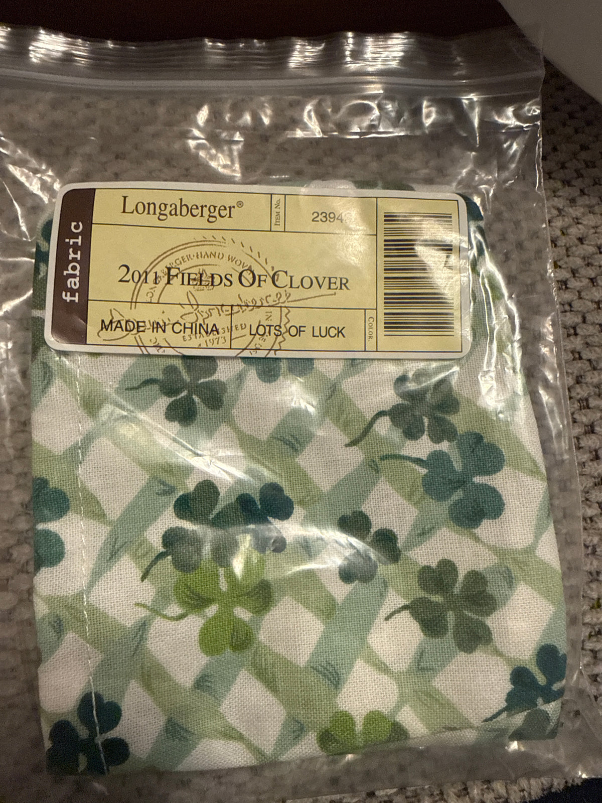 Longaberger 2011 fields of clover liner in lots of luck