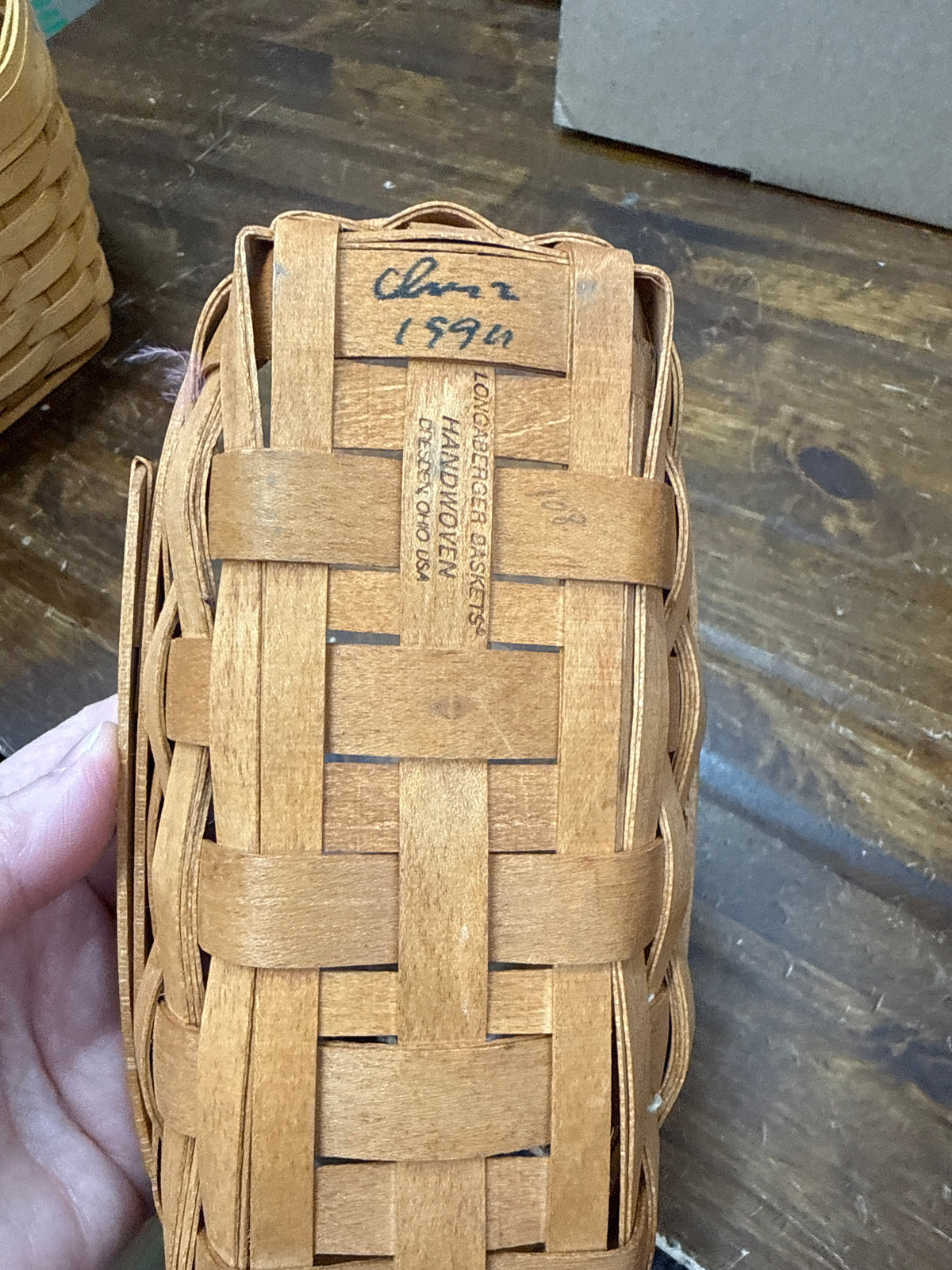 Longaberger lavender basket -handles are a little stiff
