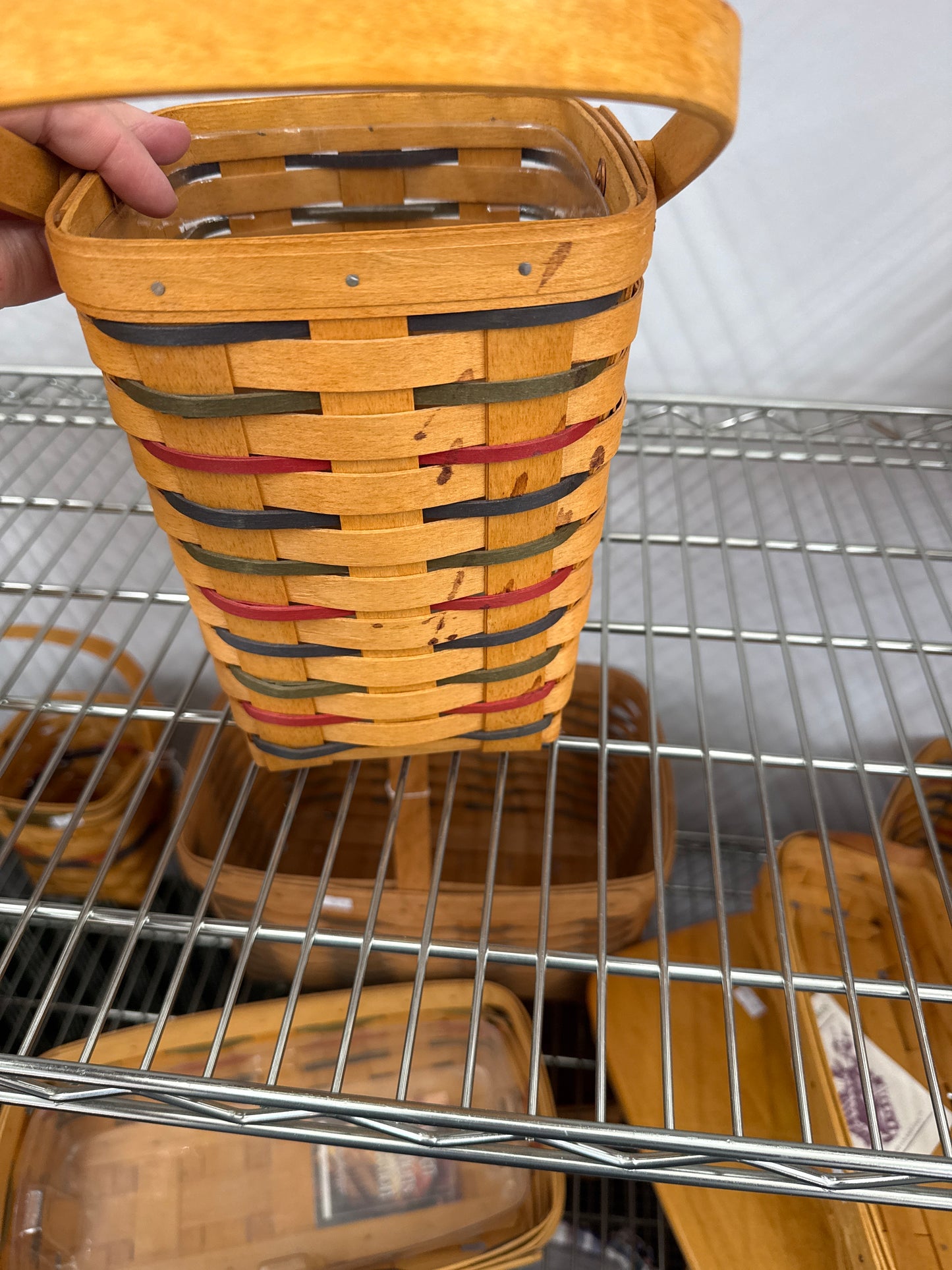 Longaberger large peg basket with protector and staining in one side)