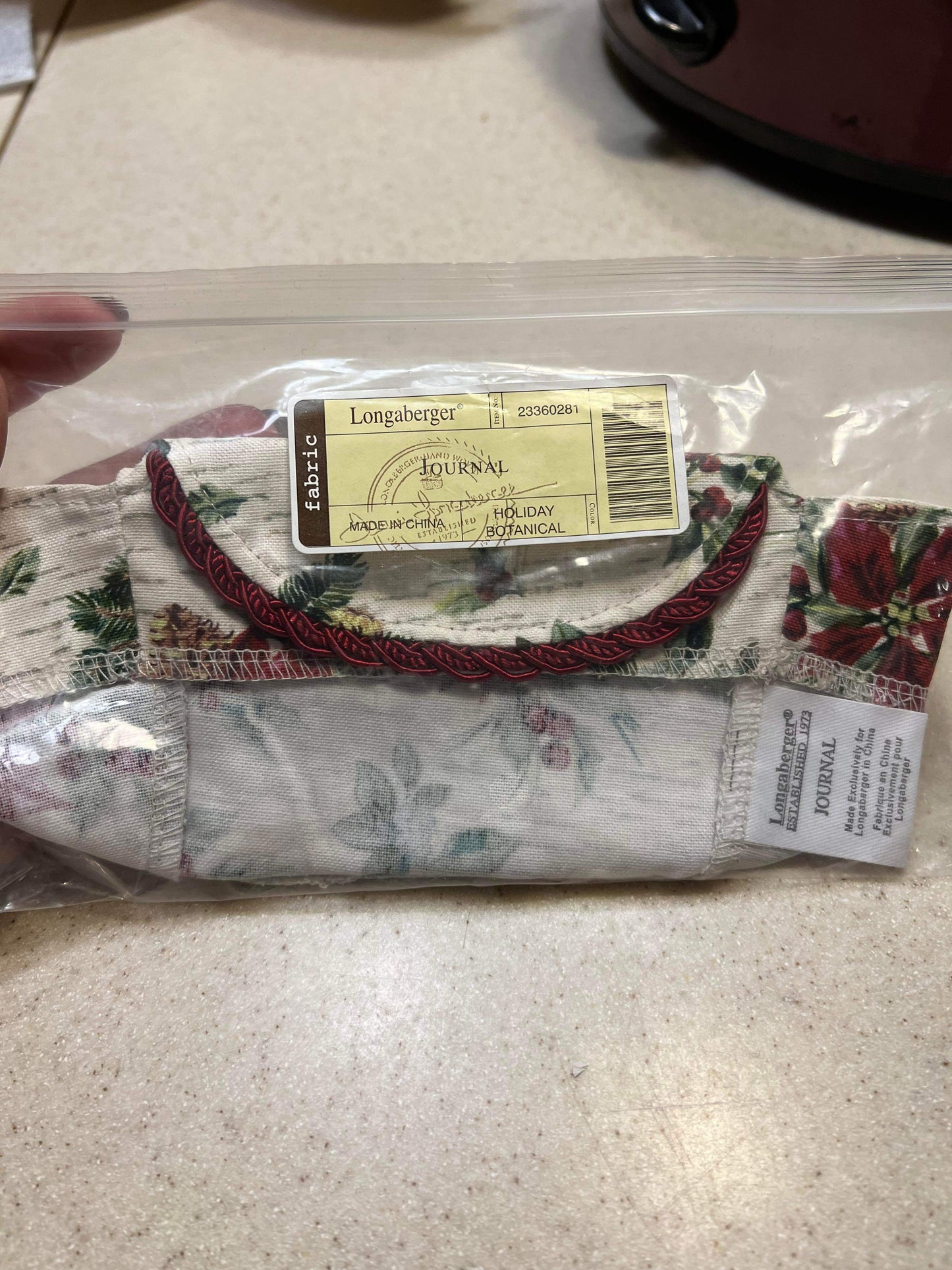 Longaberger Journal Liner in Holiday Botanical