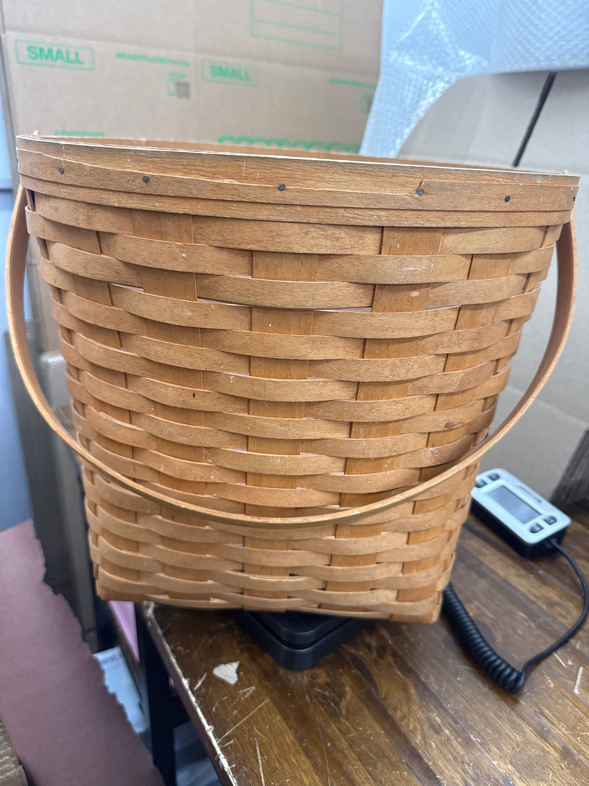 Longaberger 13” measuring basket with protector (basket has some broken and cracked splints)