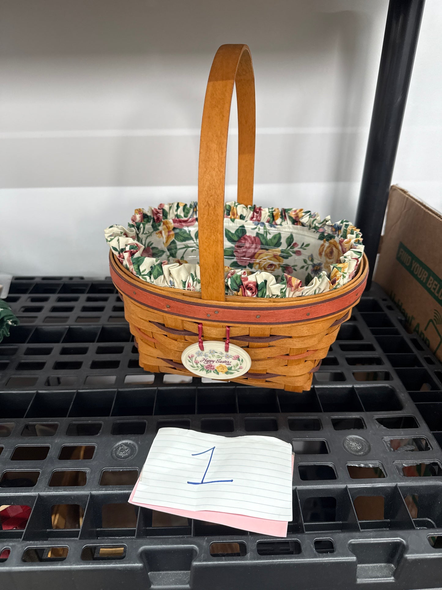 Longaberger 1995 Easter basket with liner, protector, and tie on