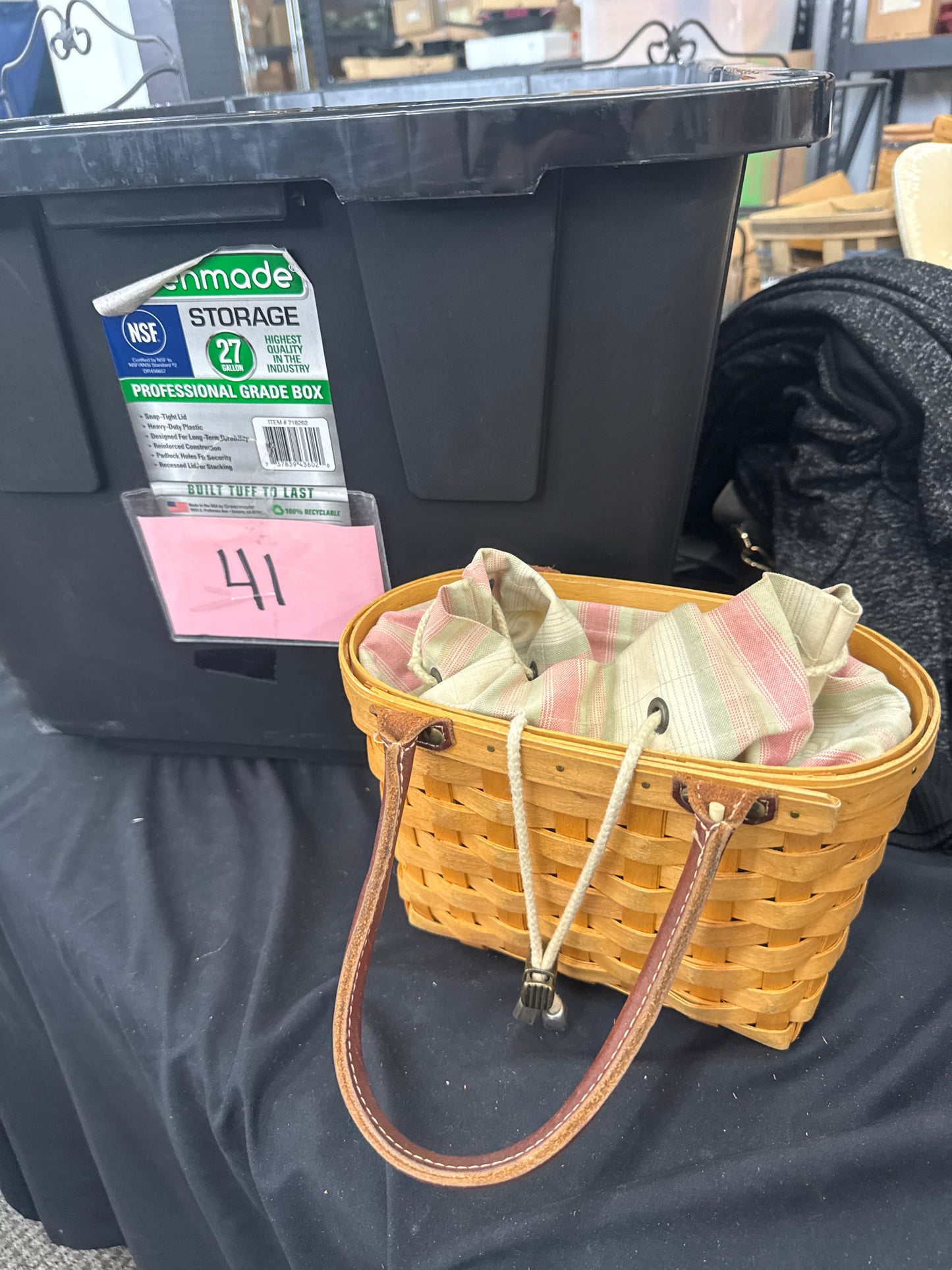 Longaberger small boardwalk basket with liner and protector (liner needs washed)