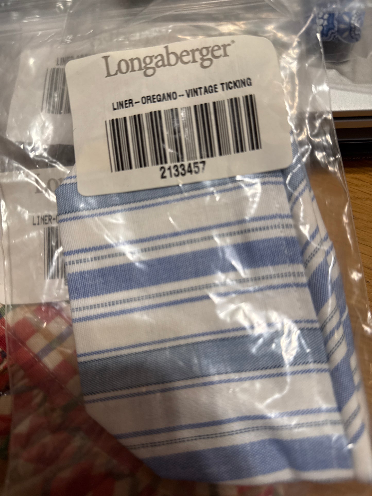 Longaberger oregano liner in vintage ticking