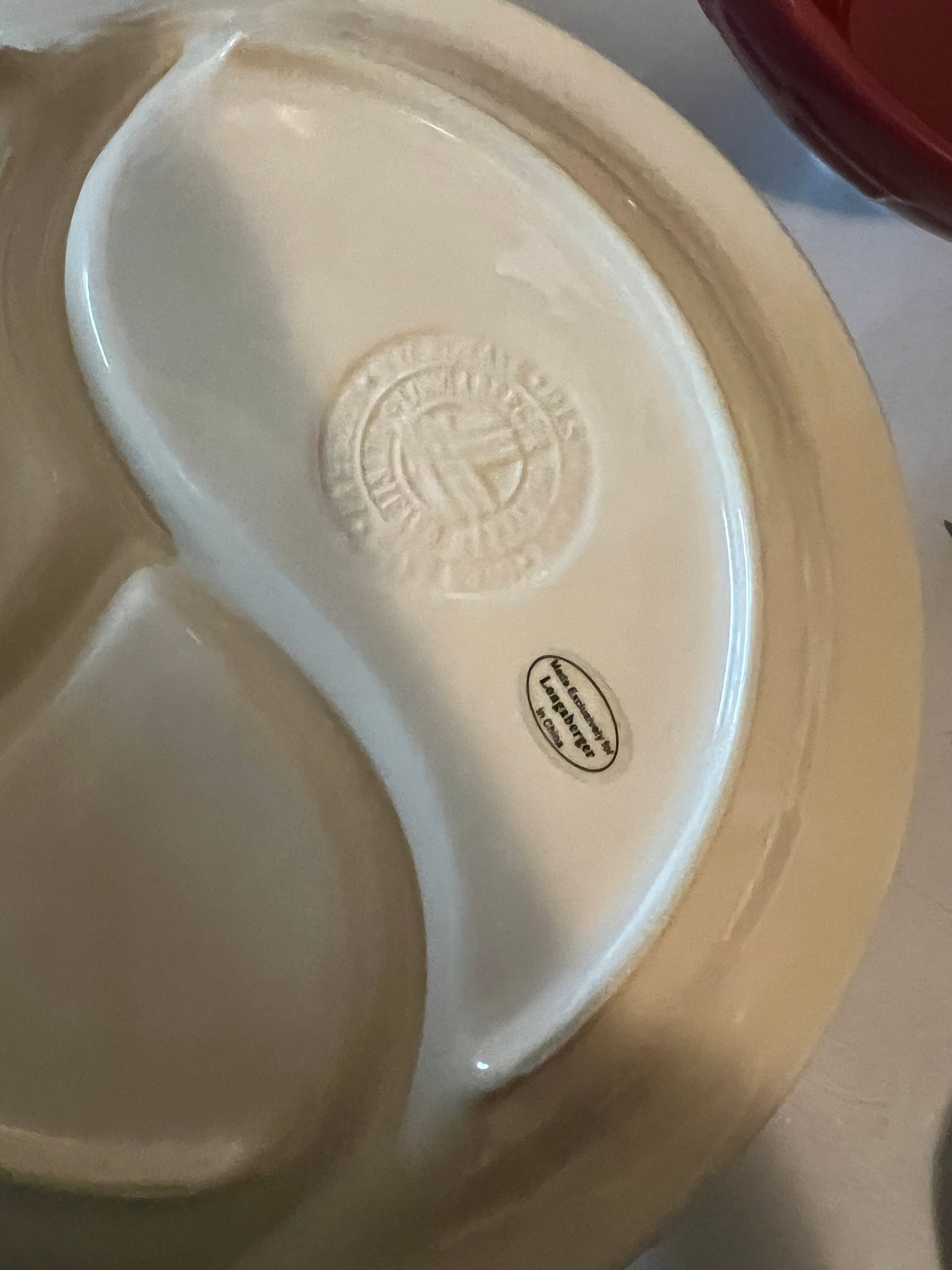 Longaberger divided plate in ivory