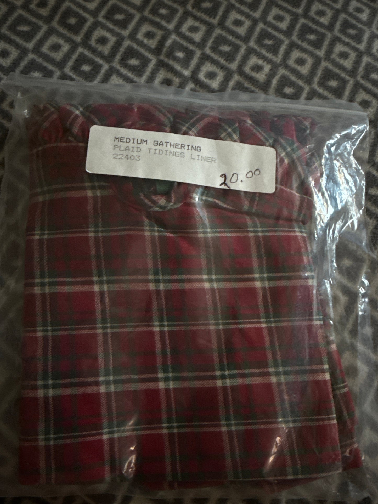 Longaberger Medium Gathering Liner in Plaid Tidings