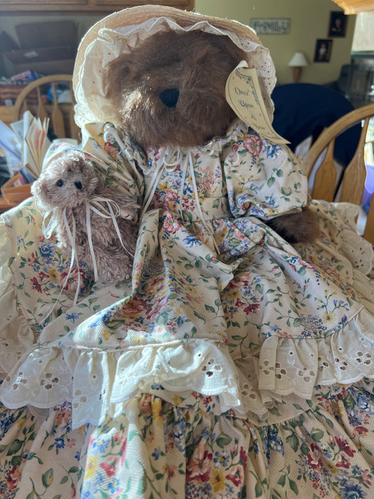 Homestead once upon a bear by Linda M Rick with spring floral dress.