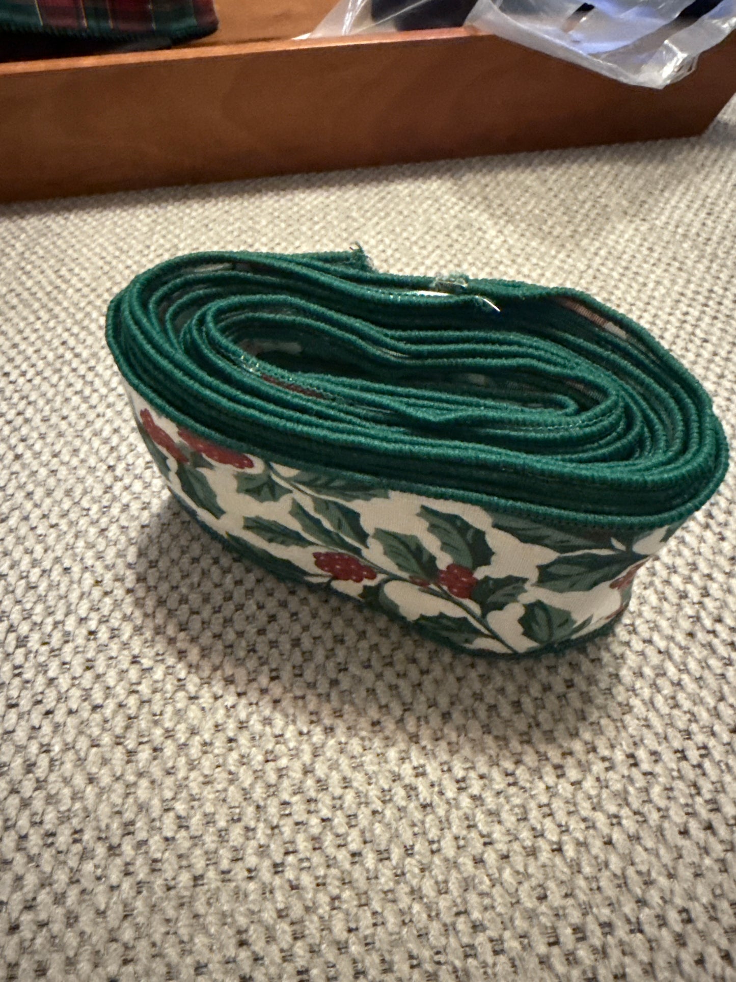Longaberger wired ribbon in traditional holly
