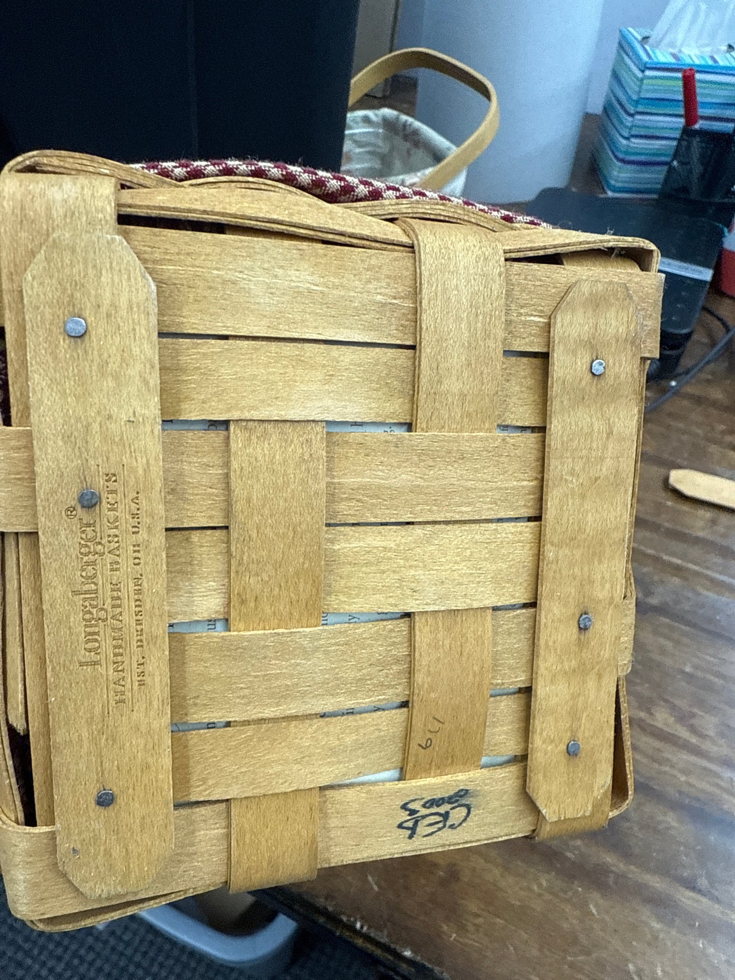 Longaberger tarragon basket with liner and lid