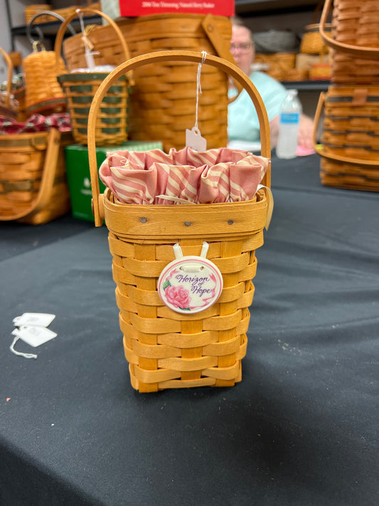 Longaberger 1998 horizon of hope basket with liner, protector & tie on