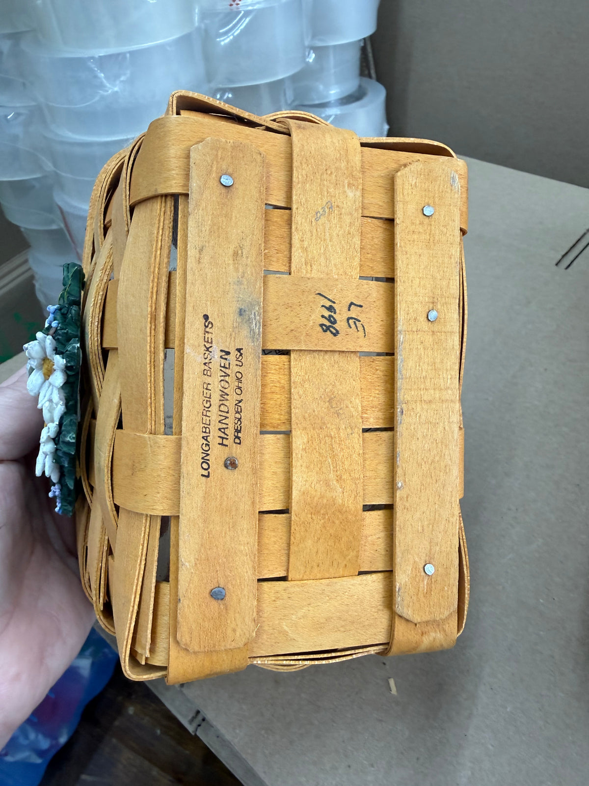 Longaberger tea basket with tie on and protector