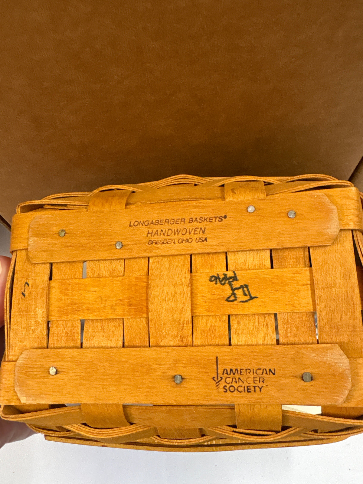 Longaberger 1996 Horizon of Hope Basket with Liner, Protector and Carol Berry Tie On