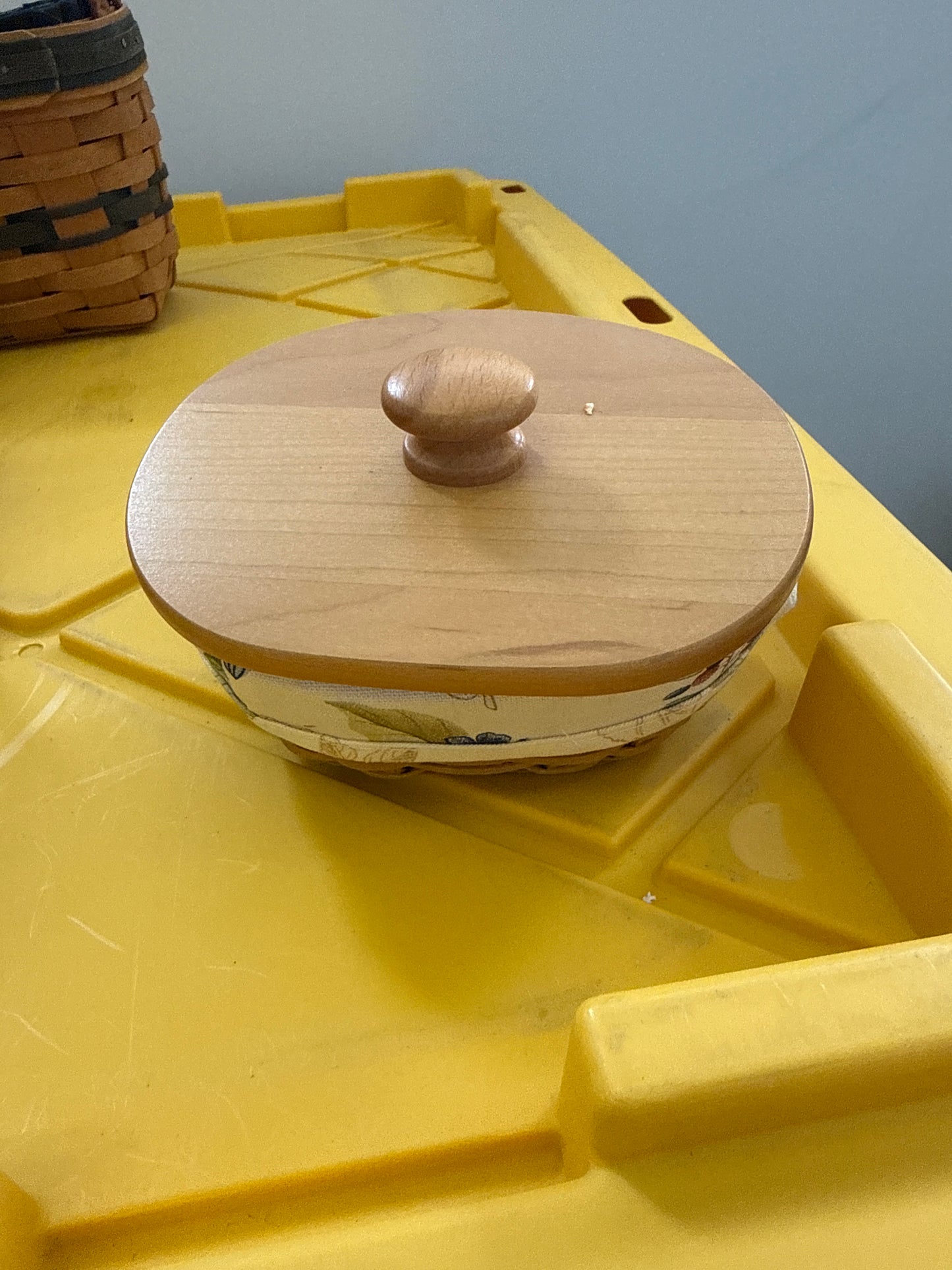 Longaberger raspberry basket with lid, liner and protector
