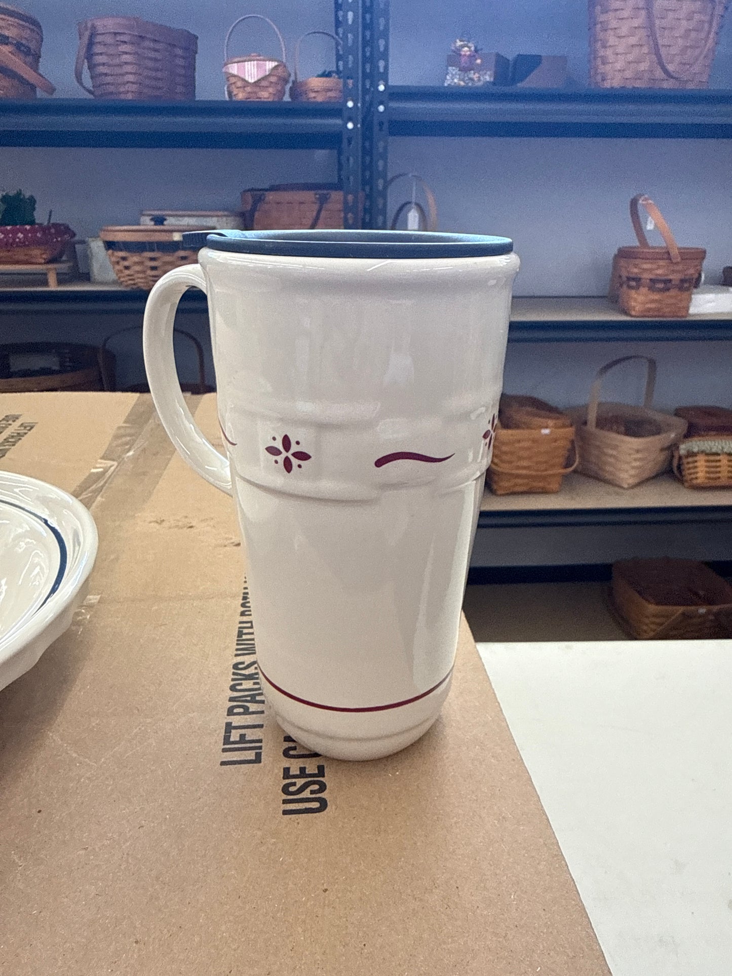 Longaberger travel mug in traditional red
