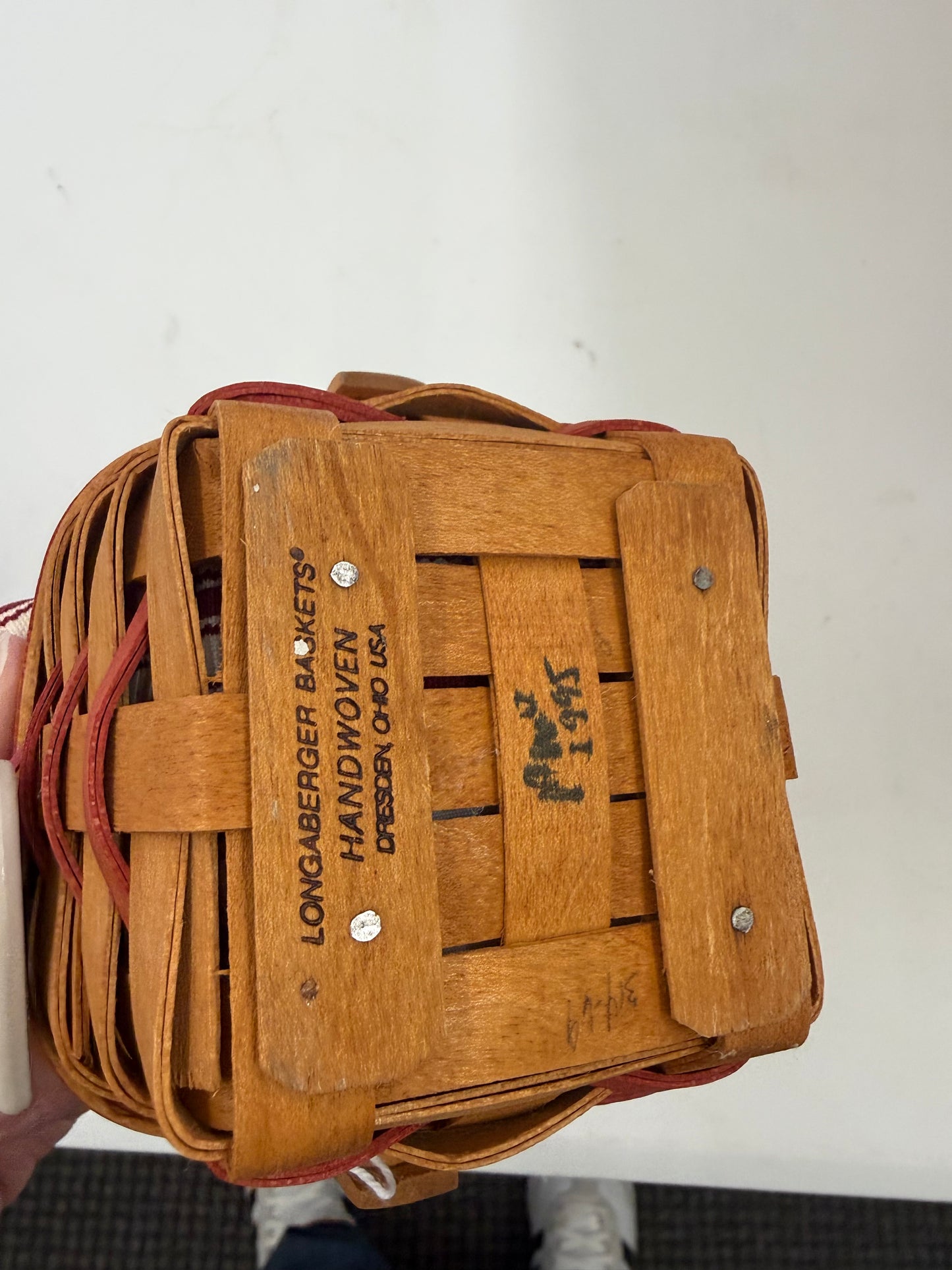 Longaberger sweetheart sentiments basket with liner, protector, and tie on