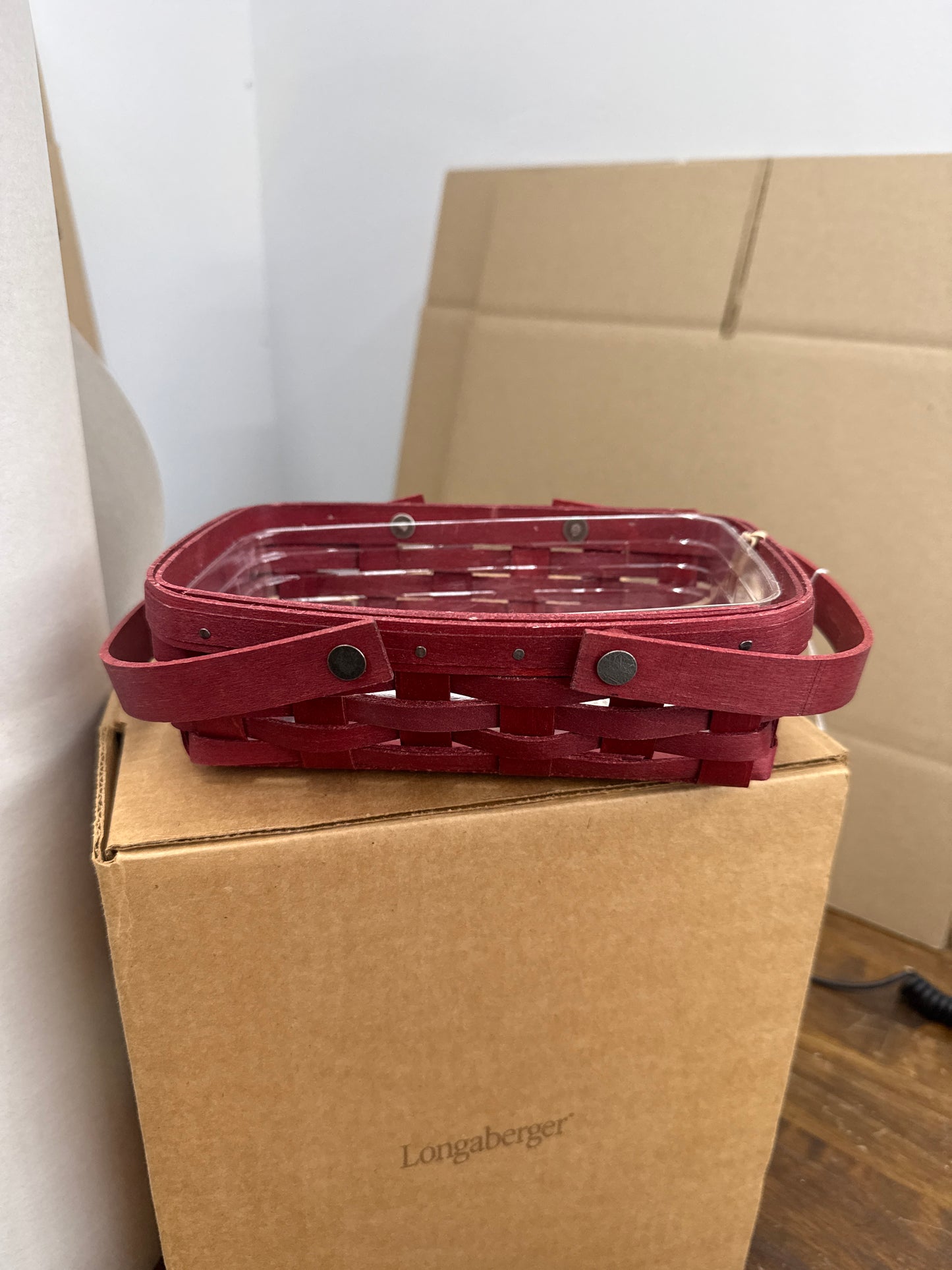 Longaberger small red loaf basket with protector