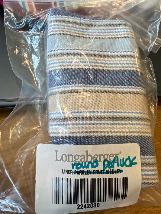 Longaberger round potluck lined in blue cabana stripe