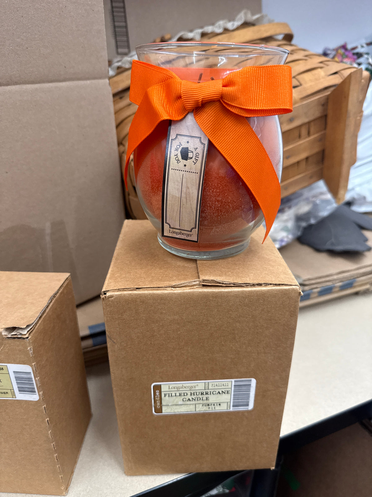 Longaberger pumpkin pie hurricane filled candle