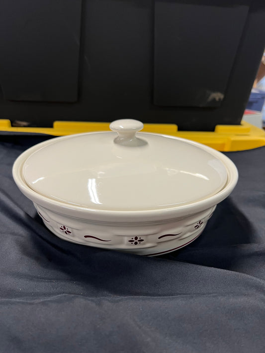 Longaberger medium covered casserole dish in traditional red