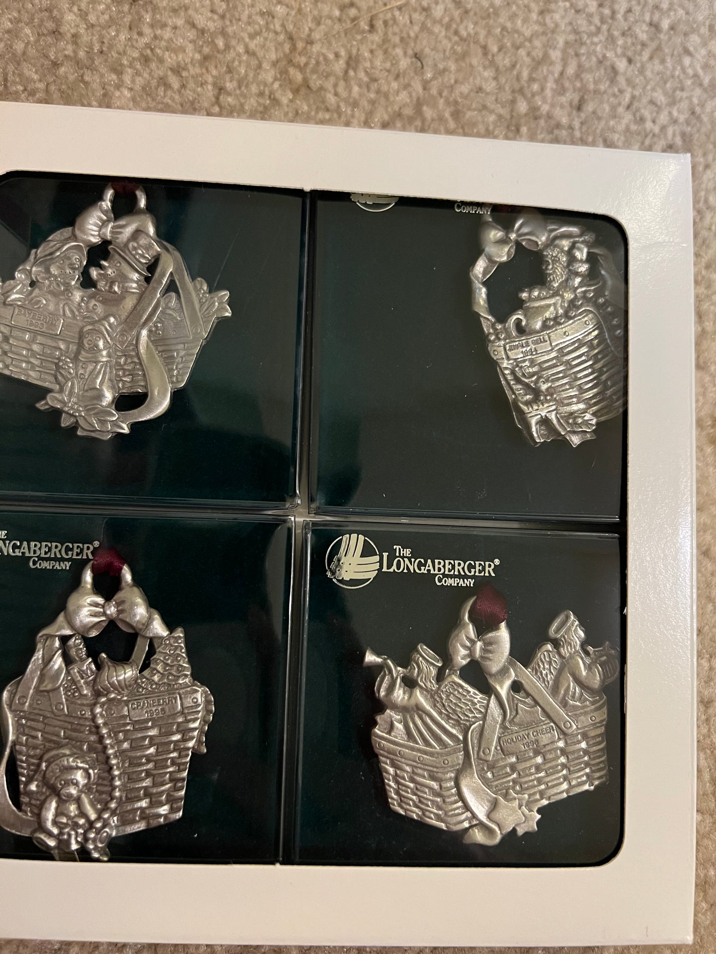 Longaberger pewter basket Christmas ornaments set(bayberry)