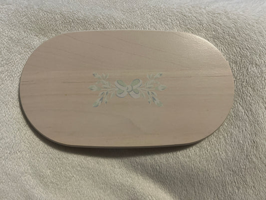 Longaberger 6.75”x3.75” ovular lid - white with blue ribbon design