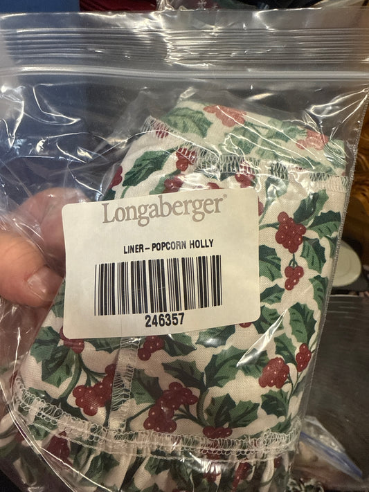Longaberger popcorn liner in traditional holly