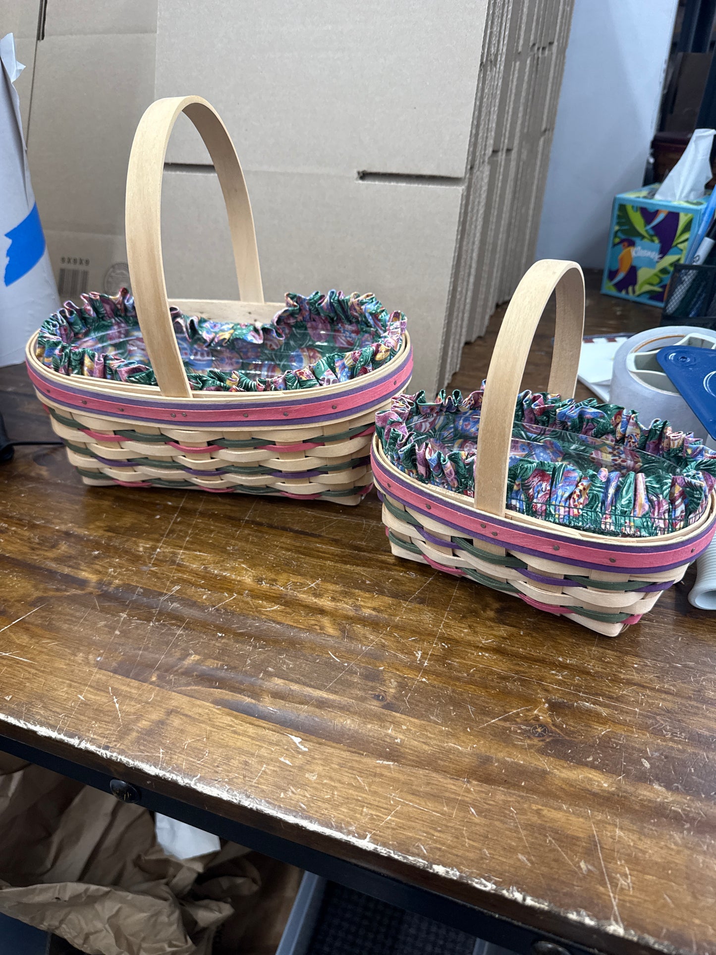 Longaberger set of 2 Easter baskets with liners and protector