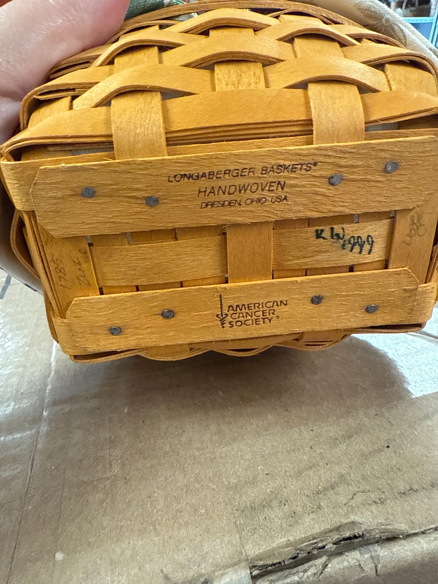 Longaberger 1999 horizon of hope basket with liner and protector