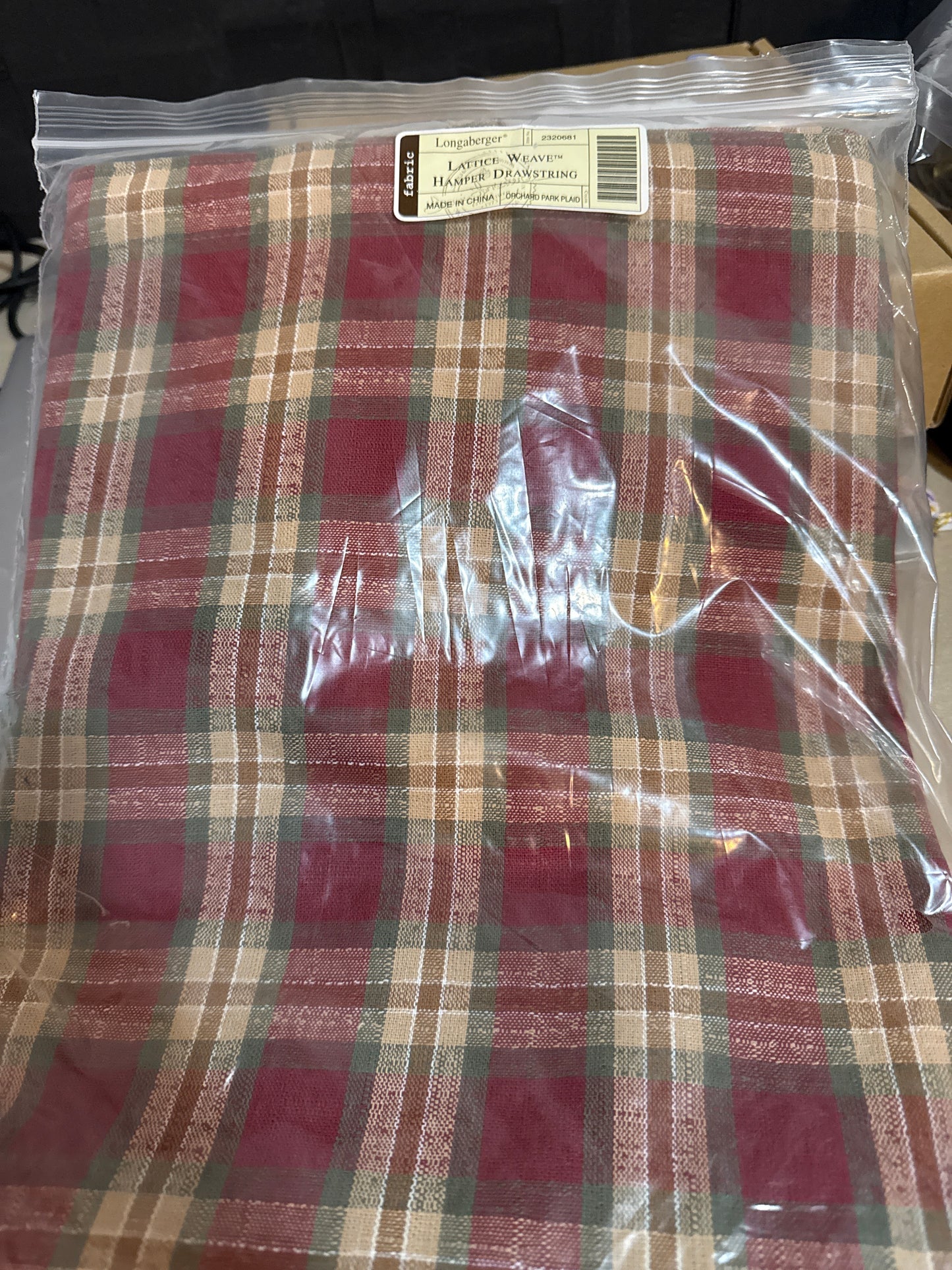 Longaberger lattice weave drawstring in orchard park plaid