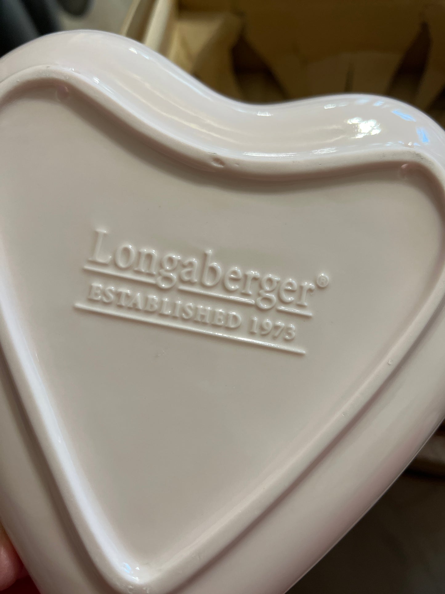 Longaberger sweetest heart dish in pink with ribbon