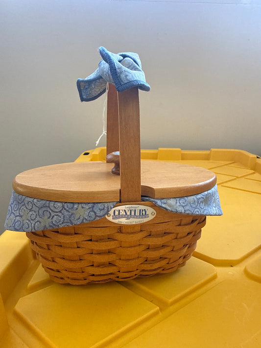 Longaberger 2000 cheers basket with lid, liner, protector, and handle tie