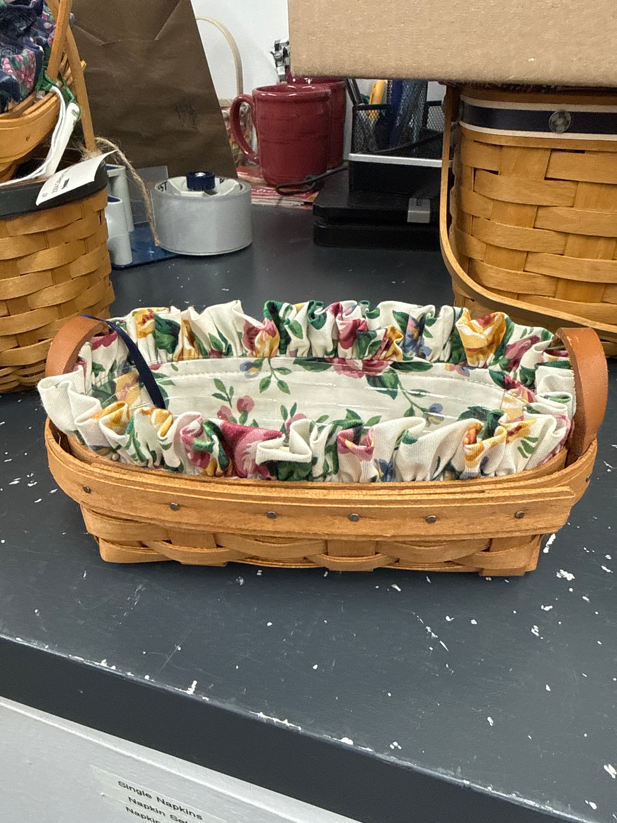 Longaberger lavender basket with liner and protector